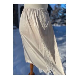 Vintage 70s Slip Skirt Midi Length Neutral Cream Sz L